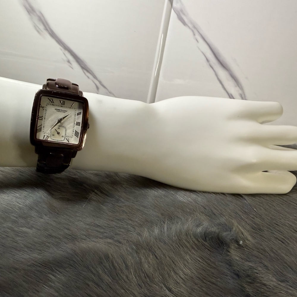 KENNETH COLE Rectangular Silver Watch with Brown Strap - Picture 7 of 7